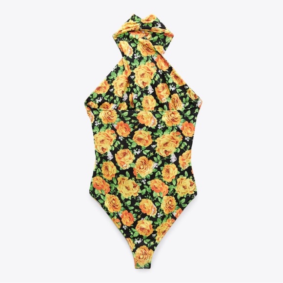 NWT ZARA CROSS NECK BODYSUIT BLACK/ORANGE/GREEN SIZE M -NWT - Picture 6 of 7